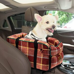 Yokee Dog Car Seat Dog Booster Car Seat Center Console Car Dog Seat Armrest Small Dog Car Travel Seat Safety Leash Washable and Durable Puppy Car Seat
