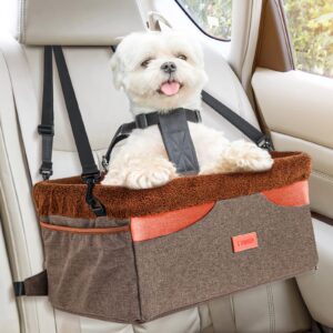 FUNNIU Dog Car Seat for Small Medium Dogs, Dog Booster Seat for Dogs, Washable Pet Car Seat with Thick Cushion 3 Large Storage Pockets and Safety Leash Load up to 22lbs