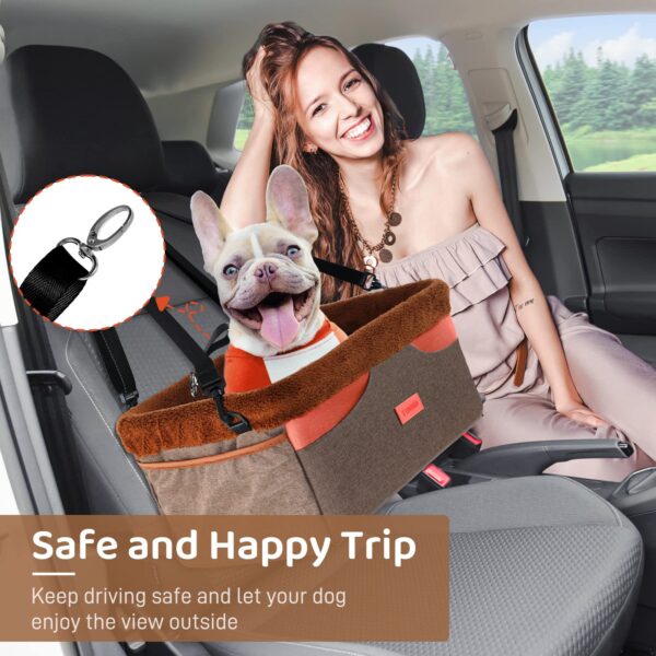 FUNNIU Dog Car Seat for Small Medium Dogs, Dog Booster Seat for Dogs, Washable Pet Car Seat with Thick Cushion 3 Large Storage Pockets and Safety Leash Load up to 22lbs - Image 6