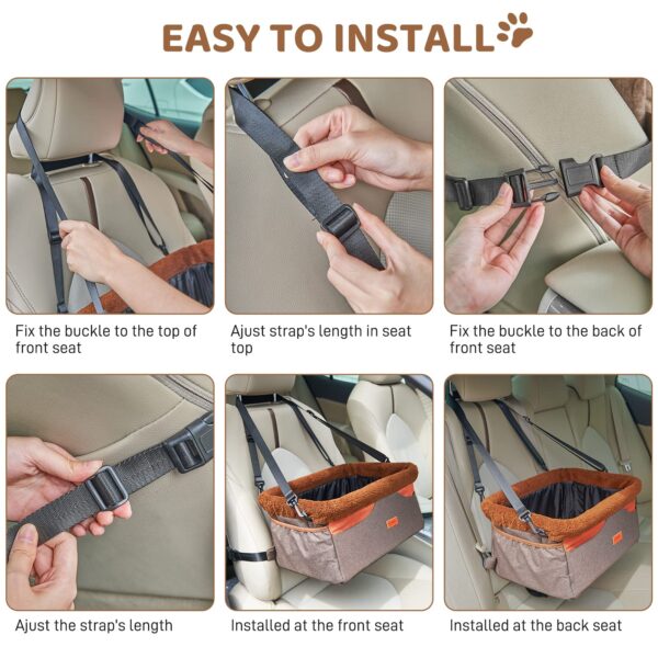 FUNNIU Dog Car Seat for Small Medium Dogs, Dog Booster Seat for Dogs, Washable Pet Car Seat with Thick Cushion 3 Large Storage Pockets and Safety Leash Load up to 22lbs - Image 3