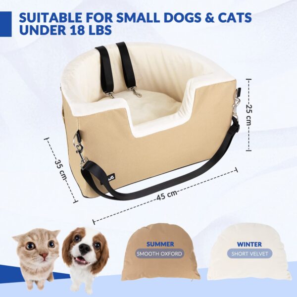Eyein Puppy Dog Car Booster Seat, Adjustable Height Dog Car Seat Bed Carrier with Cushion and Safety Belt for Back Front Seat Travel, Fully Detachable and Washable, Supports Pets Up to 18lbs - Image 2