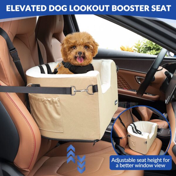 Eyein Puppy Dog Car Booster Seat, Adjustable Height Dog Car Seat Bed Carrier with Cushion and Safety Belt for Back Front Seat Travel, Fully Detachable and Washable, Supports Pets Up to 18lbs - Image 3