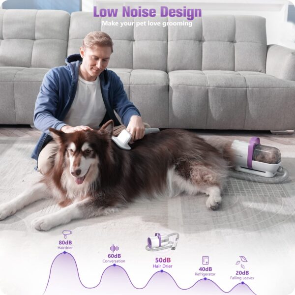 Homeika Dog Grooming Kit, 1.5L Dog Hair Vacuum Suction 99% Pet Hair, 8 Pet Grooming Tools, Storage Bag, 6 Nozzles, Quiet Pet Vacuum Groomer with Nail Grinder, Paw Trimmer, Brush for Shedding Dogs Cats - Image 3
