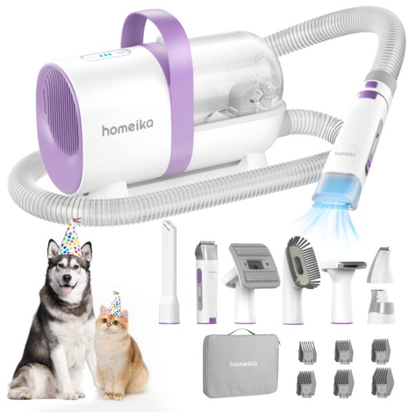 Homeika Dog Grooming Kit, 1.5L Dog Hair Vacuum Suction 99% Pet Hair, 8 Pet Grooming Tools, Storage Bag, 6 Nozzles, Quiet Pet Vacuum Groomer with Nail Grinder, Paw Trimmer, Brush for Shedding Dogs Cats - Image 4