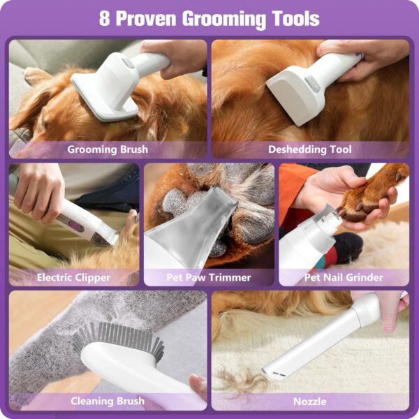 Homeika Dog Grooming Kit, 1.5L Dog Hair Vacuum Suction 99% Pet Hair, 8 Pet Grooming Tools, Storage Bag, 6 Nozzles, Quiet Pet Vacuum Groomer with Nail Grinder, Paw Trimmer, Brush for Shedding Dogs Cats - Image 8