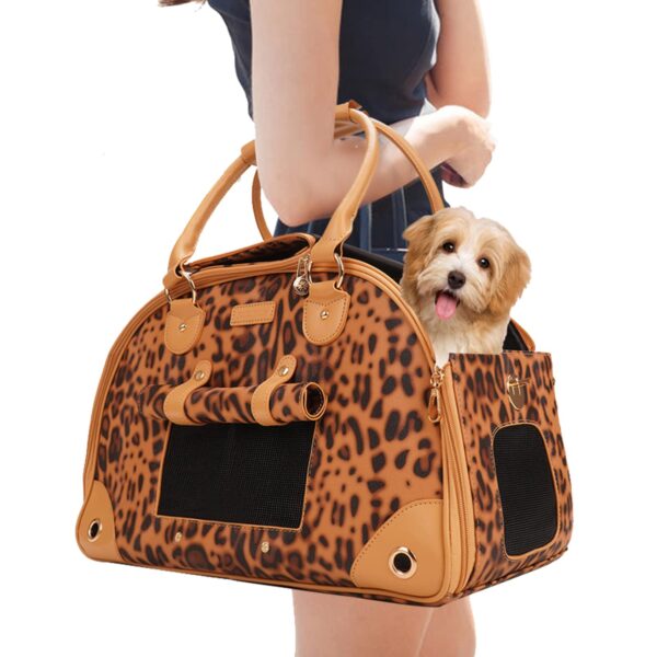 Johomviin Dog Carrier, Cat Carrier, Pet Carrier, Foldable Premium PU Leather Dog Purse, Portable Tote Bag Carrier for Small to Medium Cats and Small Dogs（Leopard Print-Medium - Image 2