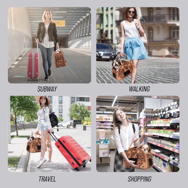 Johomviin Dog Carrier, Cat Carrier, Pet Carrier, Foldable Premium PU Leather Dog Purse, Portable Tote Bag Carrier for Small to Medium Cats and Small Dogs（Leopard Print-Medium - Image 3
