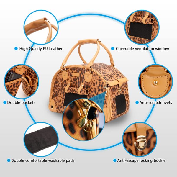 Johomviin Dog Carrier, Cat Carrier, Pet Carrier, Foldable Premium PU Leather Dog Purse, Portable Tote Bag Carrier for Small to Medium Cats and Small Dogs（Leopard Print-Medium - Image 4