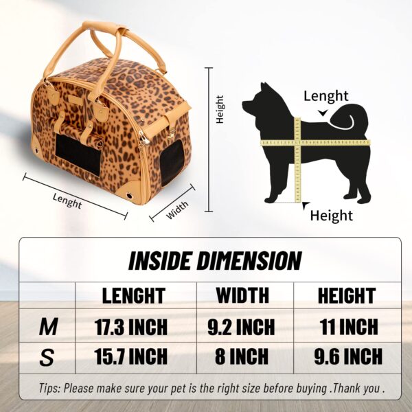 Johomviin Dog Carrier, Cat Carrier, Pet Carrier, Foldable Premium PU Leather Dog Purse, Portable Tote Bag Carrier for Small to Medium Cats and Small Dogs（Leopard Print-Medium - Image 6