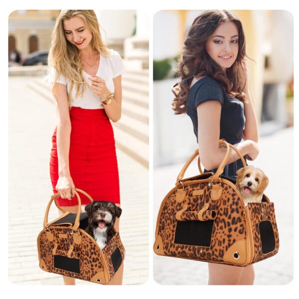 Johomviin Dog Carrier, Cat Carrier, Pet Carrier, Foldable Premium PU Leather Dog Purse, Portable Tote Bag Carrier for Small to Medium Cats and Small Dogs（Leopard Print-Medium - Image 7