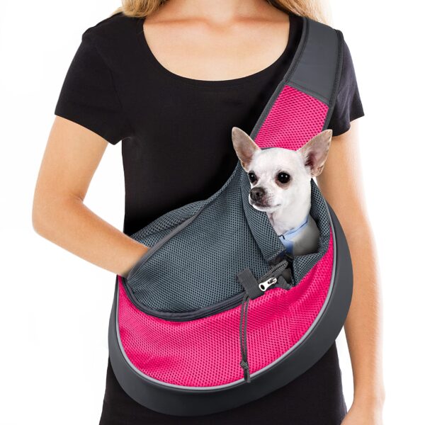 Pet Dog Sling Carrier Puppy Sling Bag Small Dogs Cats Carrier Adjustable Strap Mesh Hand Free Dog Satchel Carrier for Outdoor Travel (S (up to 5 lbs), Pink) - Image 2