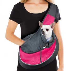 Pet Dog Sling Carrier Puppy Sling Bag Small Dogs Cats Carrier Adjustable Strap Mesh Hand Free Dog Satchel Carrier for Outdoor Travel (S (up to 5 lbs), Pink)
