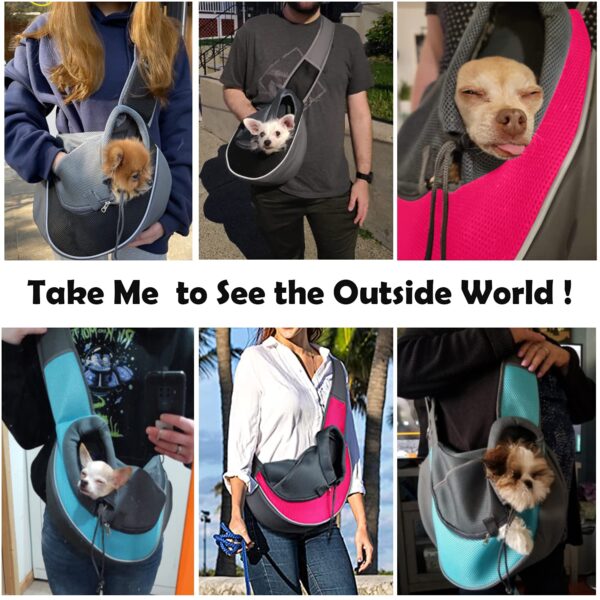 Pet Dog Sling Carrier Puppy Sling Bag Small Dogs Cats Carrier Adjustable Strap Mesh Hand Free Dog Satchel Carrier for Outdoor Travel (S (up to 5 lbs), Pink) - Image 3
