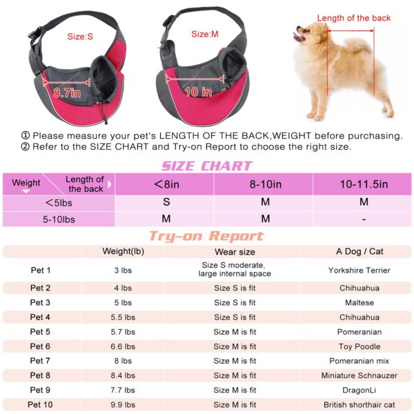 Pet Dog Sling Carrier Puppy Sling Bag Small Dogs Cats Carrier Adjustable Strap Mesh Hand Free Dog Satchel Carrier for Outdoor Travel (S (up to 5 lbs), Pink) - Image 4