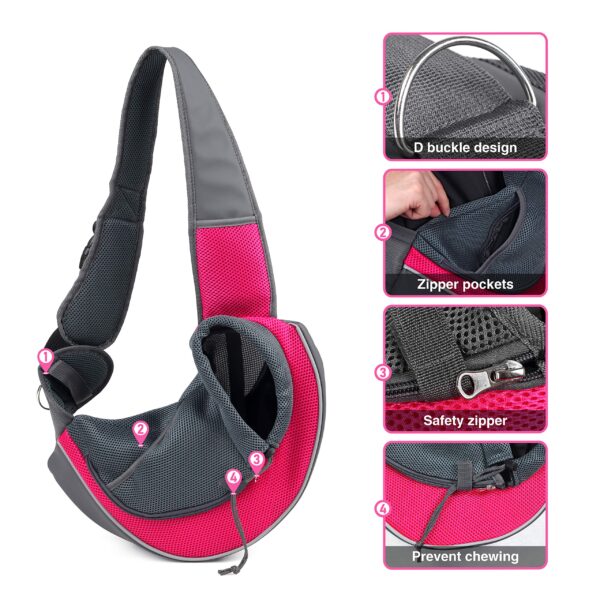 Pet Dog Sling Carrier Puppy Sling Bag Small Dogs Cats Carrier Adjustable Strap Mesh Hand Free Dog Satchel Carrier for Outdoor Travel (S (up to 5 lbs), Pink) - Image 6
