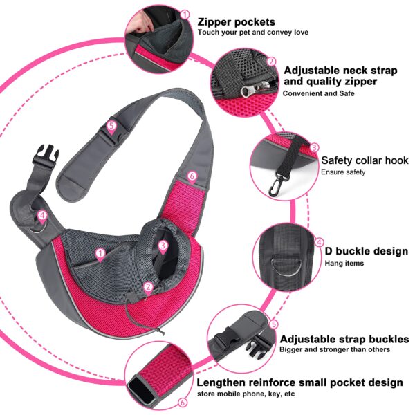 Pet Dog Sling Carrier Puppy Sling Bag Small Dogs Cats Carrier Adjustable Strap Mesh Hand Free Dog Satchel Carrier for Outdoor Travel (S (up to 5 lbs), Pink) - Image 7