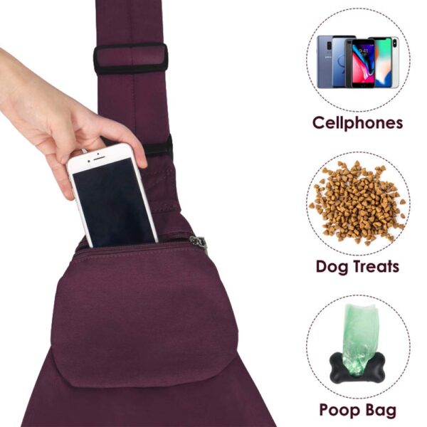 Dog Padded Papoose Sling, Small Pet Sling Carrier Hands Free Carry Adjustable Shoulder Strap Reversible Tote Bag with a Pocket Safety Belt Dog Cat Traveling Subway (5-12lbs, Burgundy) - Image 4