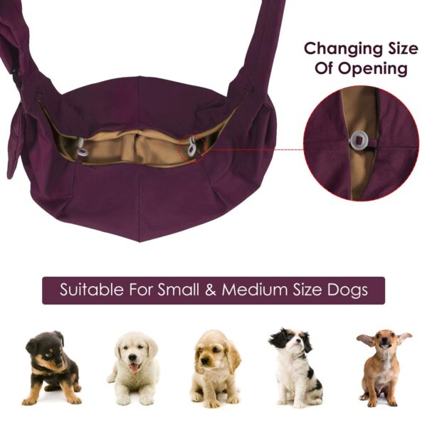 Dog Padded Papoose Sling, Small Pet Sling Carrier Hands Free Carry Adjustable Shoulder Strap Reversible Tote Bag with a Pocket Safety Belt Dog Cat Traveling Subway (5-12lbs, Burgundy) - Image 6