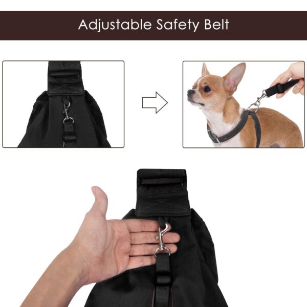 Pet Sling, Hand Free Dog Sling Carrier Adjustable Padded Strap Tote Bag Breathable Cotton Shoulder Bag Front Pocket Safety Belt Carrying Small Dog Cat Puppy Machine Washable (Black, M) - Image 4