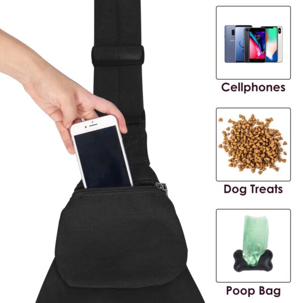 Pet Sling, Hand Free Dog Sling Carrier Adjustable Padded Strap Tote Bag Breathable Cotton Shoulder Bag Front Pocket Safety Belt Carrying Small Dog Cat Puppy Machine Washable (Black, M) - Image 5