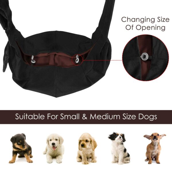 Pet Sling, Hand Free Dog Sling Carrier Adjustable Padded Strap Tote Bag Breathable Cotton Shoulder Bag Front Pocket Safety Belt Carrying Small Dog Cat Puppy Machine Washable (Black, M) - Image 7