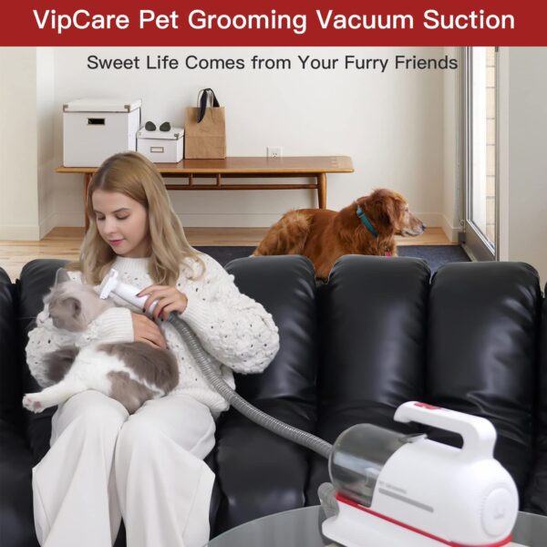 VipCare Pet Grooming Kit & Vacuum Suction - 5in1 Dogs & Cats Grooming Tools & Kits Included Grooming Brush, Cleaning Brush, Cleaning Nozzle, Deshedding Tool and Hair Clipper for Dogs Cats - Image 3